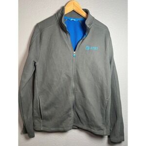AT&T Corporate Full Zip Jacket Mens Medium Gray Waffle Knit Mock Neck Logo